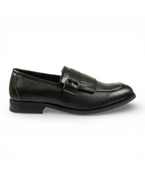 Infinity Leather Faux Leather Fringe Monk Strap Slip-On Loafers Shoes - Black