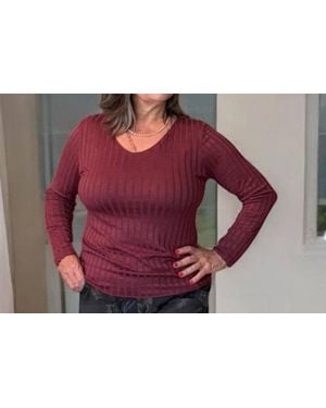 Made In Italy Ultra Soft Everyday Rib Knit Top - Red