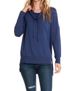 Bobi Funnel Neck Hoodie - Blue