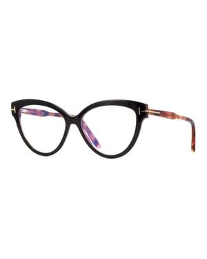 Tom Ford Eyeglasses Cat Eye Full Rim, /Havana Frame And Clear Light Block Lens Ft5673-B005 - Black