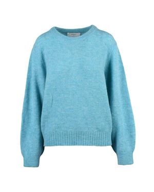 Beatrice B. Light Crewneck Sweater With Puffed Sleeves And Heathered Finish - Blue