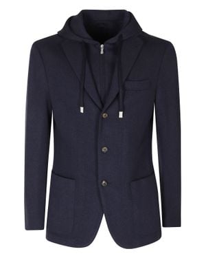 Eleventy Single-Breasted Hooded Wool Jacket - Blue