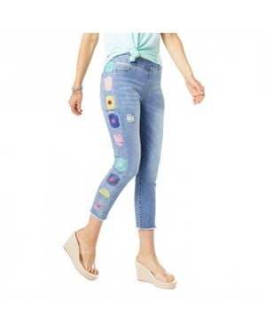 Coco + Carmen Omg Skinny Capri Jeans With Floral Side Embroidery - Blue