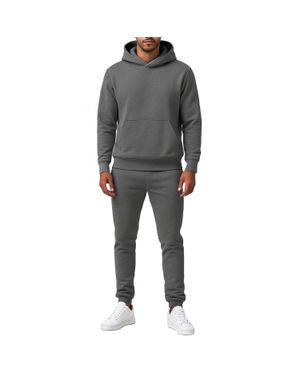 Essentials By Galaxy Galaxy Essentials Relaxed Fit Heavyweight Fleece Pullover Hoodie & Sweatpants Jogging Set - Gray