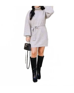 Crescent Turtleneck Tie Waist Dress - Gray