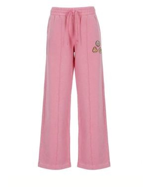 CASABLANCA Relaxed Wide-Leg Cotton Pants With Embroidered Patches - Pink