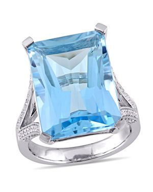 Mimi & Max 18Ct Tgw Octagon-Cut Topaz 1/2Ct Tw Diamond Ring 14K - Blue