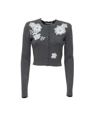 Self-Portrait Lace Flower Embellished Knit Cardigan - Black