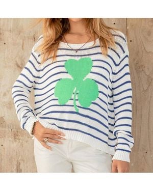 Wooden Ships Shamrock Striped Crew Sweater - Green