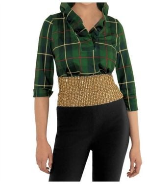 Gretchen Scott Ruffneck Plaidly Cooper Top - Green