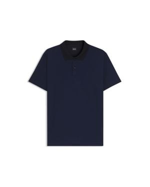 BOSS Mercerized-Cotton Polo Shirt With Geometric Jacquard - Blue