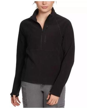 BASS OUTDOOR Fleece Jacket Half-Zip Pockets Long-Sleeve Fts642 - Black