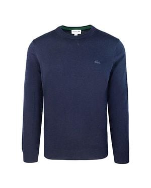 Lacoste Merino Wool Sweater With Ribbed Detailing And Logo Emblem - Blue