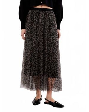 Apricot Leopard Tulle Skirt - Black