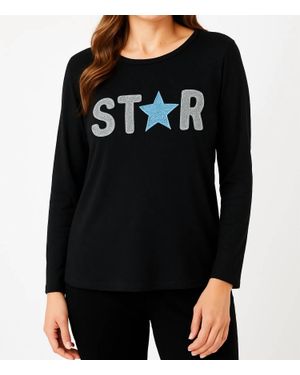French Kyss Star Crewneck Top - Black