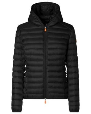 Save The Duck Quilted Hooded Jacket With Synthetic Padding And Logo Patch - Black
