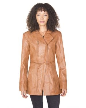 Infinity Leather Long Biker Jacket-Muscat - Orange