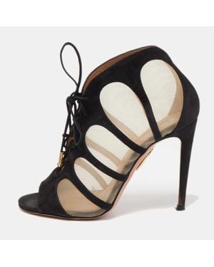 Aquazzura Lace And Suede Lace Up Booties - Black