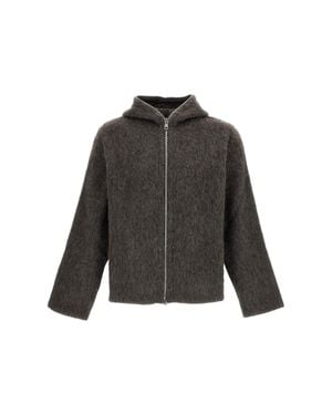 Our Legacy Brushed Wool Blend Hoodie With Two-Way Zip Closure - Black