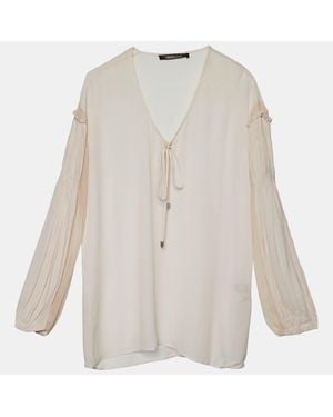 Roberto Cavalli Chiffon Pleated Trim Detail Top - White