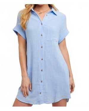 Bluivy Button-Up Shirt Dress With Pockets - Blue