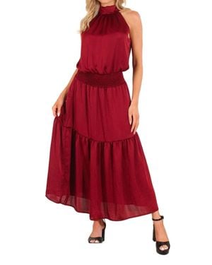 Veronica M Ruby Satin Halter Maxi Dress - Red