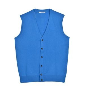 Kangra Light Merino Wool Vest With Ribbed Edges And Button Closure - Blue