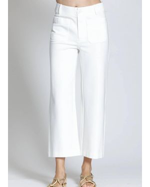 Apny Ponte Cropped Wide Leg Pant With Patch Pocket - White
