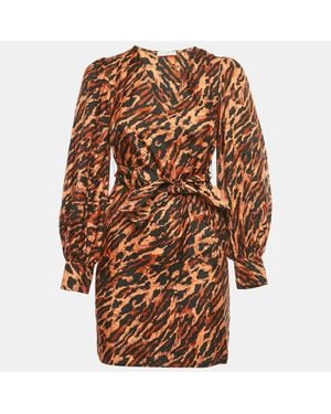 Sandro Animal Print Silk Moon Mini Dress - Brown