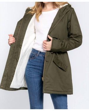 ACTIVE USA Fleece Lined Fur Hoodie Utility Jacket - Green