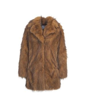 Stand Studio Mid-Thigh Length Plush Faux Fur Jacket - Brown