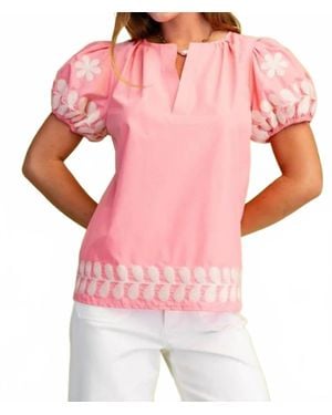 Gigio Short Puff Sleeve V-Neck Top - Pink