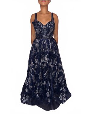 Mambo Couture Beaded And Lace Applique Ballgown - Blue