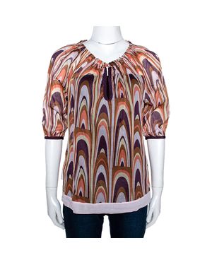 Missoni Printed Cotton Ruched Neckline Blouse - Multicolor