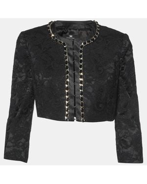 Elisabetta Franchi Lace Chain Detail Crop Jacket - Black