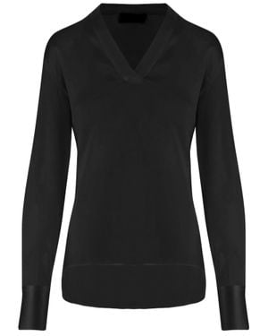 F.it V-Neck Stretch Silk Shirt With Flowing Silhouette - Black