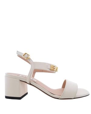Bally Spell Heeled Leather Sandals, Brand Size 35 Us Size 4.5 - White