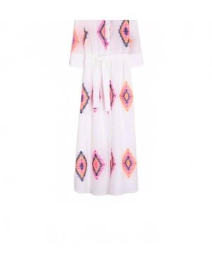 Vilagallo Bordado Ikat Button Tie Dress - Pink