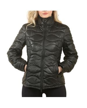 TruClothing Puffer Quilted Mid Length Leather Jacket - Gray