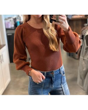 And The Why Balloon Puff Sleeve Rib Bodysuit - Brown