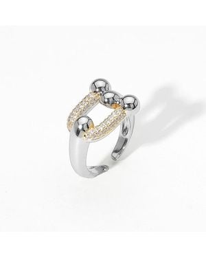 Fashnzfab Cz Stone Paved Hardware Pointed Adjustable Ring - Metallic