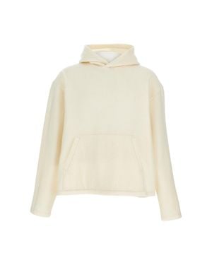 Rier Textured Wool Hoodie With Kangaroo Pocket And Elasticated Details - White