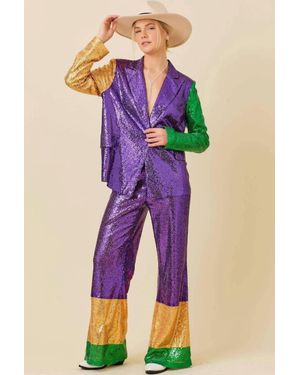Main Strip Mardi Gras Sequin Wide Leg Pants - Pink