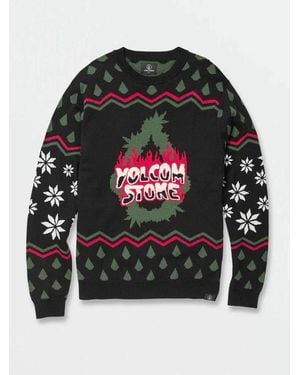Volcom Holi Dazed Sweater Knitted Printed Pullover Red460 - Black