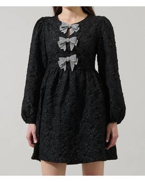 Sugarlips Arielle Jacquard Glow Bow Velvet Mini Dress - Black