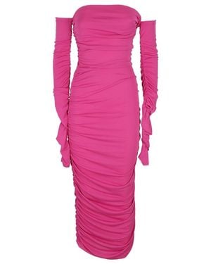 ANDAMANE Draped Off-Shoulder Midi Dress - Pink