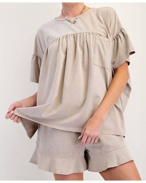 Easel Breezy Comfort Babydoll Top - Natural