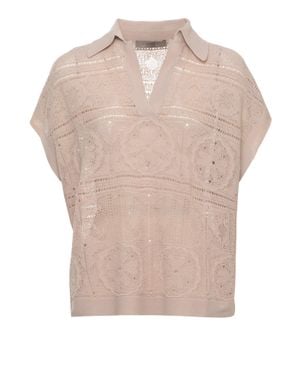 D. EXTERIOR Lace V-Neck Polo Shirt - Pink