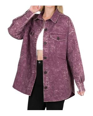 Zenana Oversized Vintage Washed Shacket - Purple