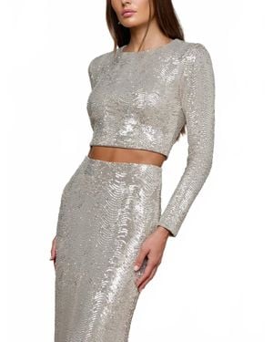 L'Agence Rogan Sequin Cropped Top - Gray